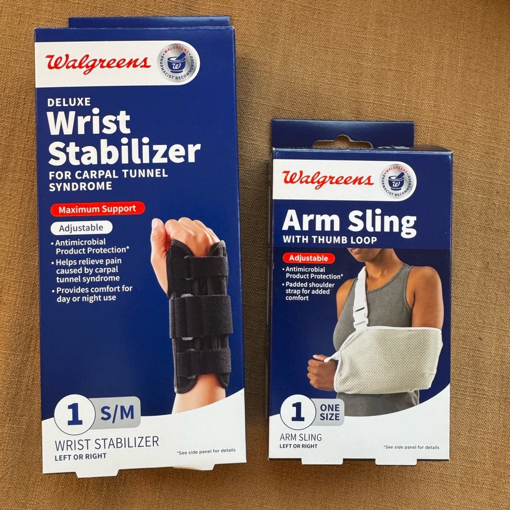 Gently used wrist brace and arm sling